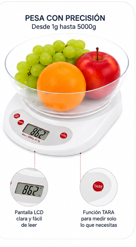 Báscula Digital de Cocina de Alta Precisión