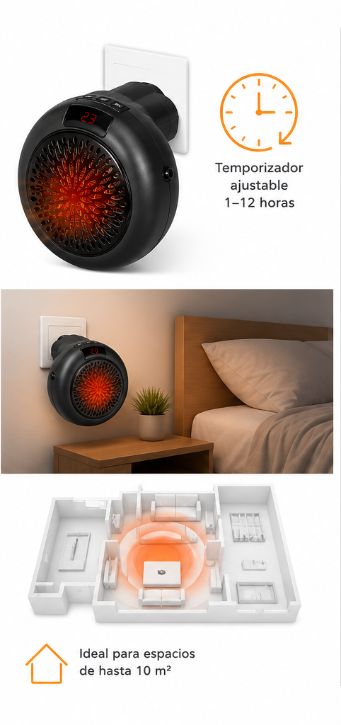 Mini Calefactor Portátil de 900W con Temporizador Inteligente