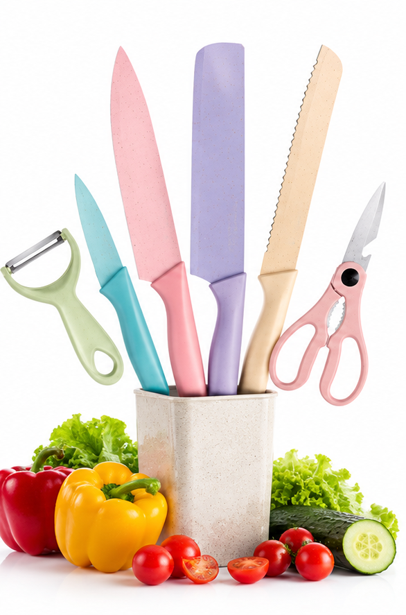 Juego de Cuchillos de Cocina con Hoja Ondulada